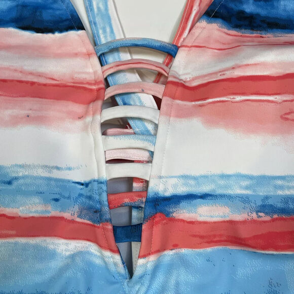 Peyton Parker Tank Swimsuit Womens XXL Stripe One Piece Swimwear White Blue NWT - Picture 6 of 10